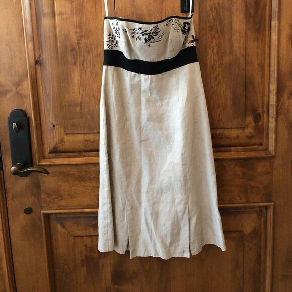 Hype Tan and Black Floral with Sequins  Linen Strapless Dress Size 2 - Picture 1 of 14
